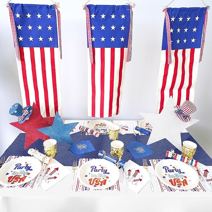 Navy Blue Table Runners 13x108 inches 2 Pieces Burlap Runner 4th of July Decorations for Home, Farmhouse, Dining Linens Decoration Independence Day