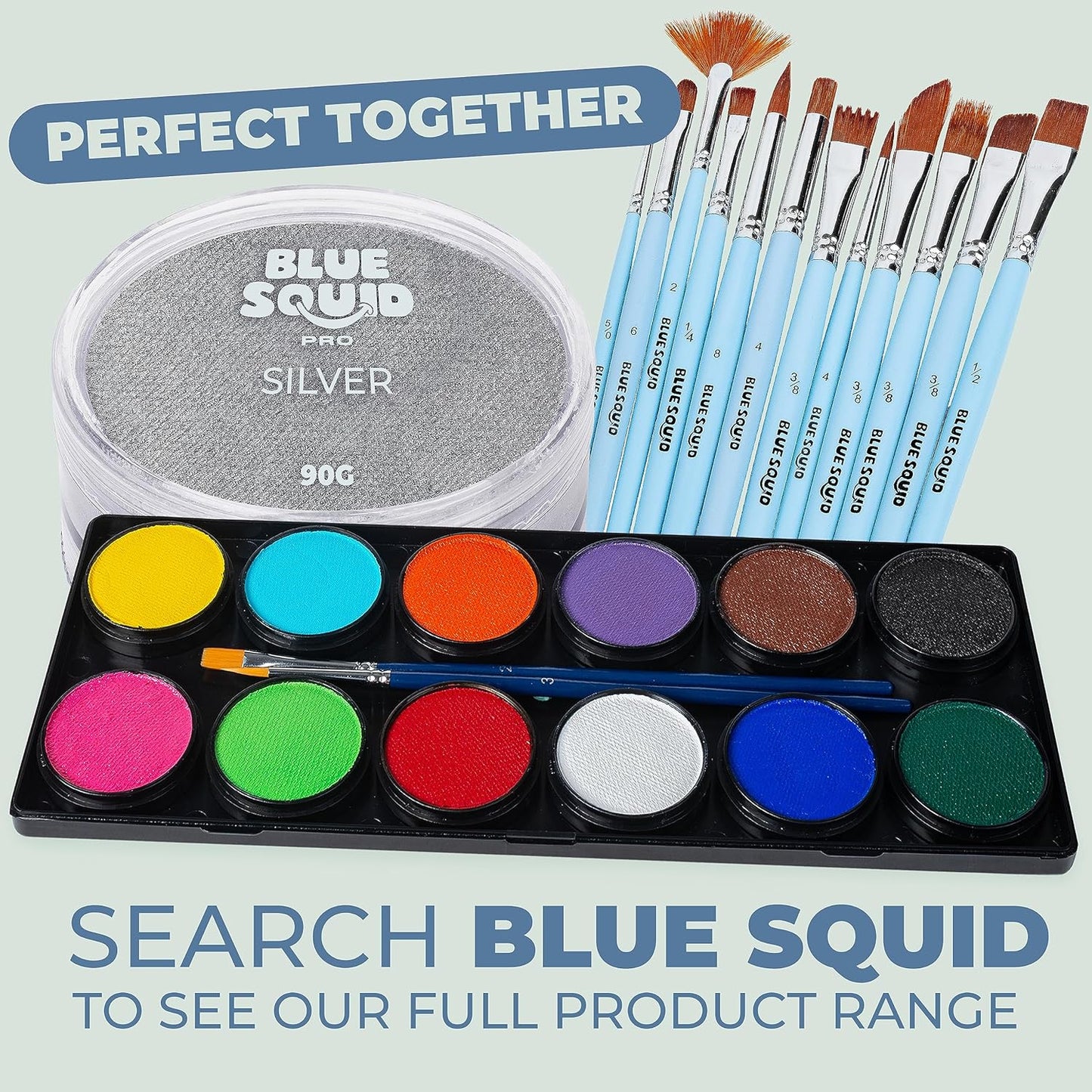 Blue Squid PRO Face Paint - Professional Water Based Single Cake Facepaint & Body Paints - SFX Makeup, Kids Adults Face Painting for Costume, Halloween, Cosplay - Metallic Silver 90g / 3oz