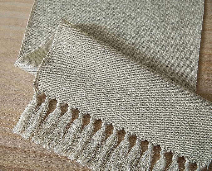 ZeeMart Natural Table Runners 108 Inches Long, Burlap Linen Style Rustic Farmhouse Table Runner, Long Boho Dining Table Runner, 13x108 Inches, Natural