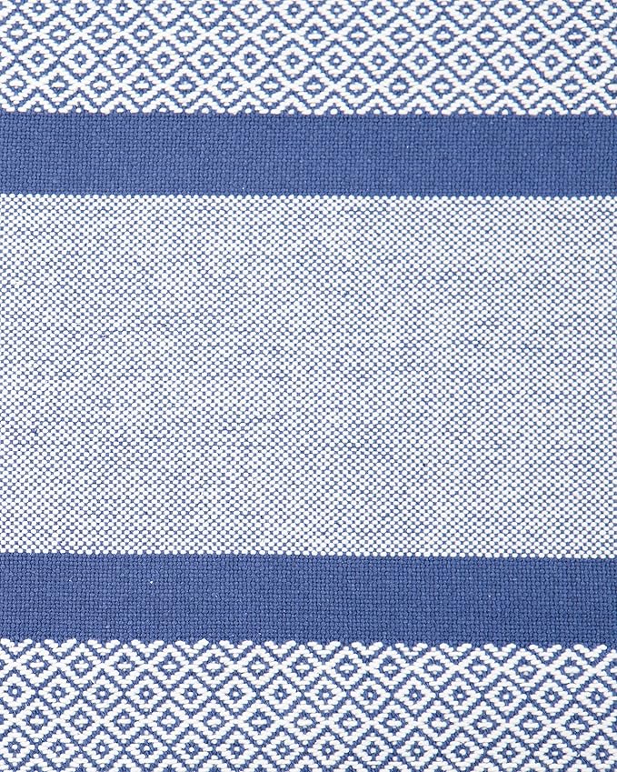 Sticky Toffee Cotton Table Runner, 14 x 72 Inch, Blue Woven Farmhouse Boho Striped Table Décor for Kitchen or Dining