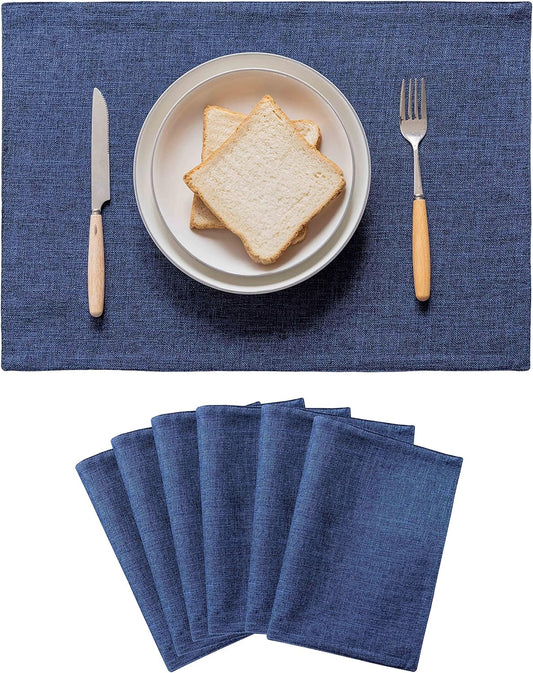 Home Brilliant Placemats Set of 6 Linen Blue Placemats Heat Resistant Dining Table Place Mats Kitchen Table Mats, Indigo