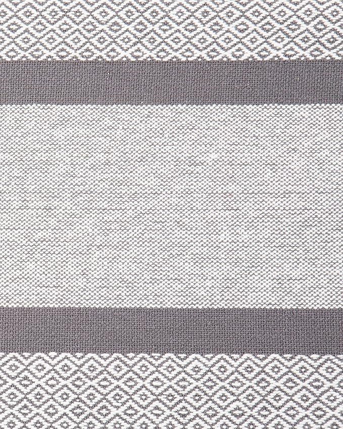 Sticky Toffee Cotton Table Runner, 14 x 72 Inch, Gray Woven Farmhouse Boho Striped Table Décor for Kitchen or Dining