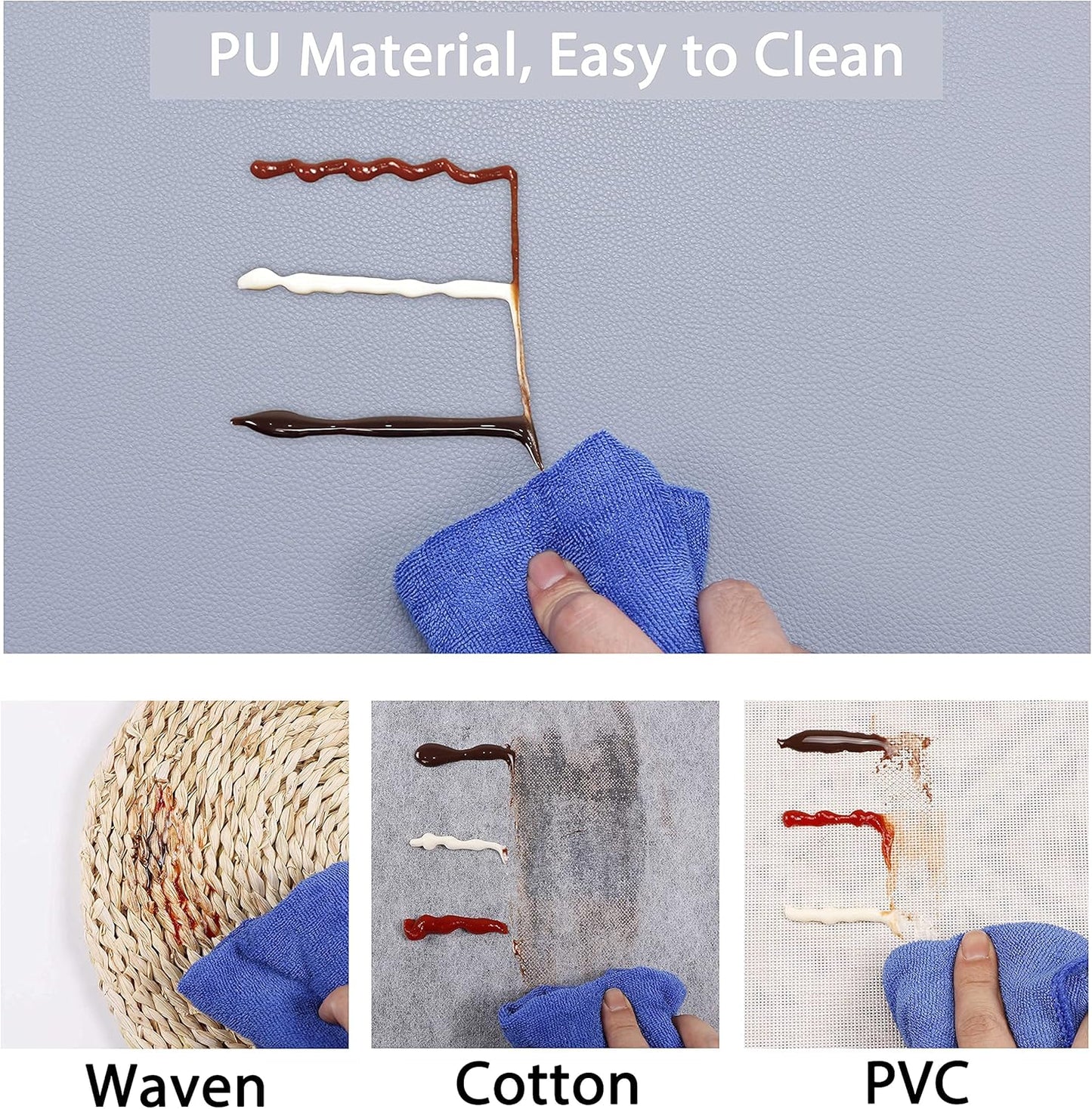 Wipeable Placemats Leather Table Mats Waterproof Heat-Resistant Easy to Clean for Dining Table Set Kitchen Table (6, Pale Blue)