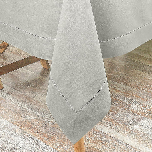 D'Moksha Homes Silver Grey Linen Tablecloth for Rectangle Tables 60 x 90 Inch - 100% Pure Linen Grey Table Cloth - Classic Hemstitch, Machine Washable Tablecloth for Fall, Autumn and Halloween