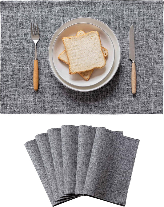 Home Brilliant Linen Placemats Set of 6 Heat Resistant Washable Placemats for Parties Buffet Dinner, 13 x 19 inches, Ash Grey