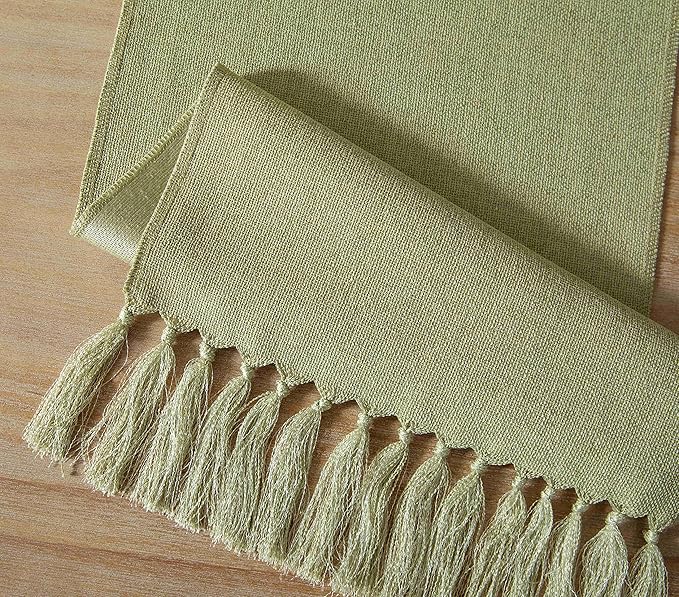 ZeeMart Sage Green Table Runners 36 Inches Long, Burlap Linen Style Rustic Farmhouse Table Runner, Small Short Boho Coffee Table Runner, 13x36 Inches, Light Sage Green