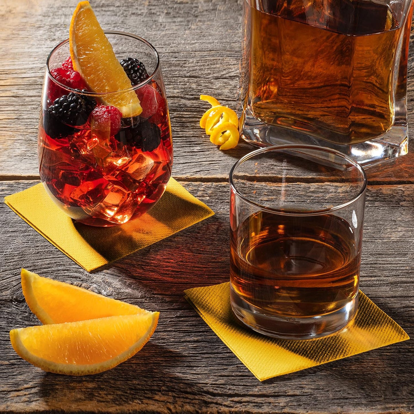 AH AMERICAN HOMESTEAD Paper Cocktail Napkins - Linen-Like Disposable Beverage Bar Napkins 4.75" x 4.75" - Bulk Square Napkins - Ideal for Party or Wedding (Yellow -100 Count)