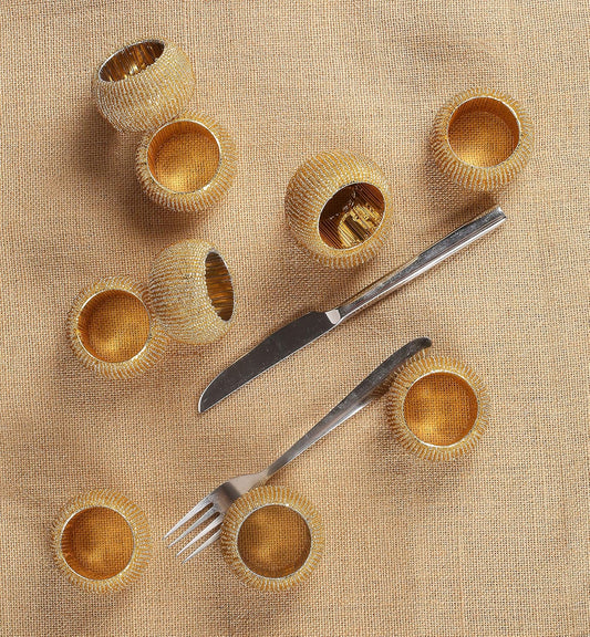 Handmade Beaded Napkin Rings Set of 6 - Gold Napkin Holders, 2.5-Inch Elegant Table Décor, Handcrafted by Skilled Artisans - Perfect for Weddings, Parties & Everyday Dining