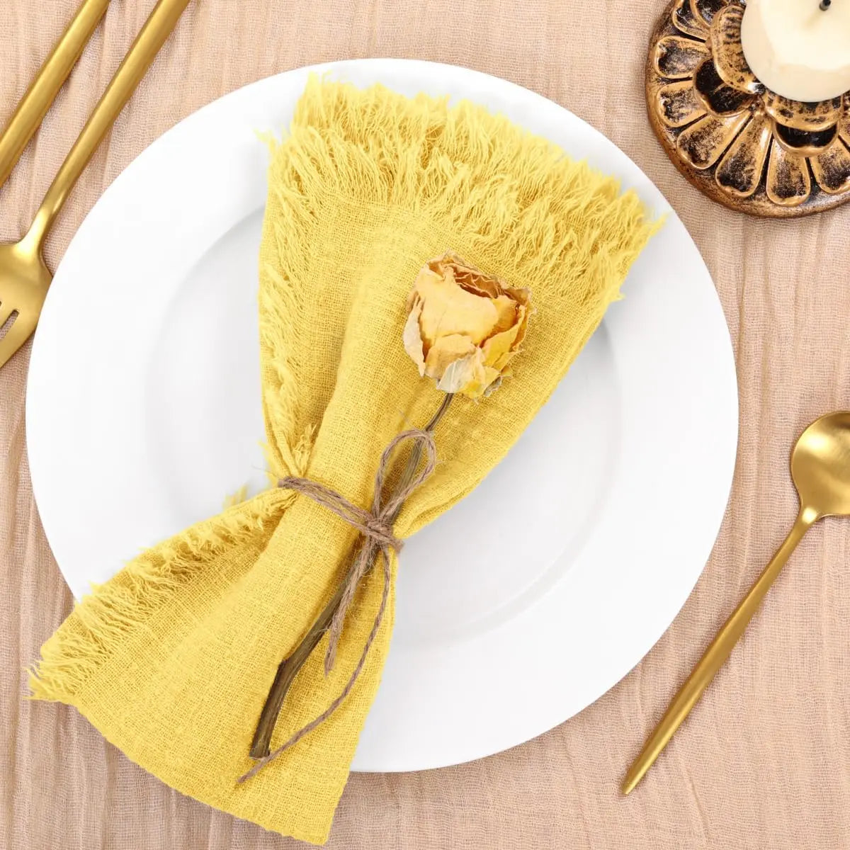 50 Pack 32x32cm Handmade Cotton Cloth Napkins, 100% Cotton Gauze Napkins with Fringe for Dinners, Parties, Weddings, Banquets
