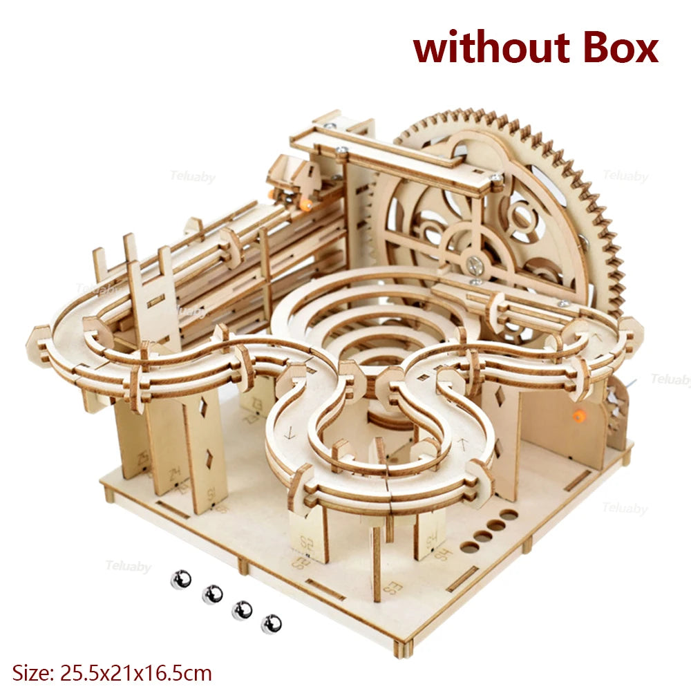 3D Wooden Puzzle DIY Mechanical Manual Model Building Kits Assemble Toys Marble Run Set with 4 Ball for Adult Kids Gifts