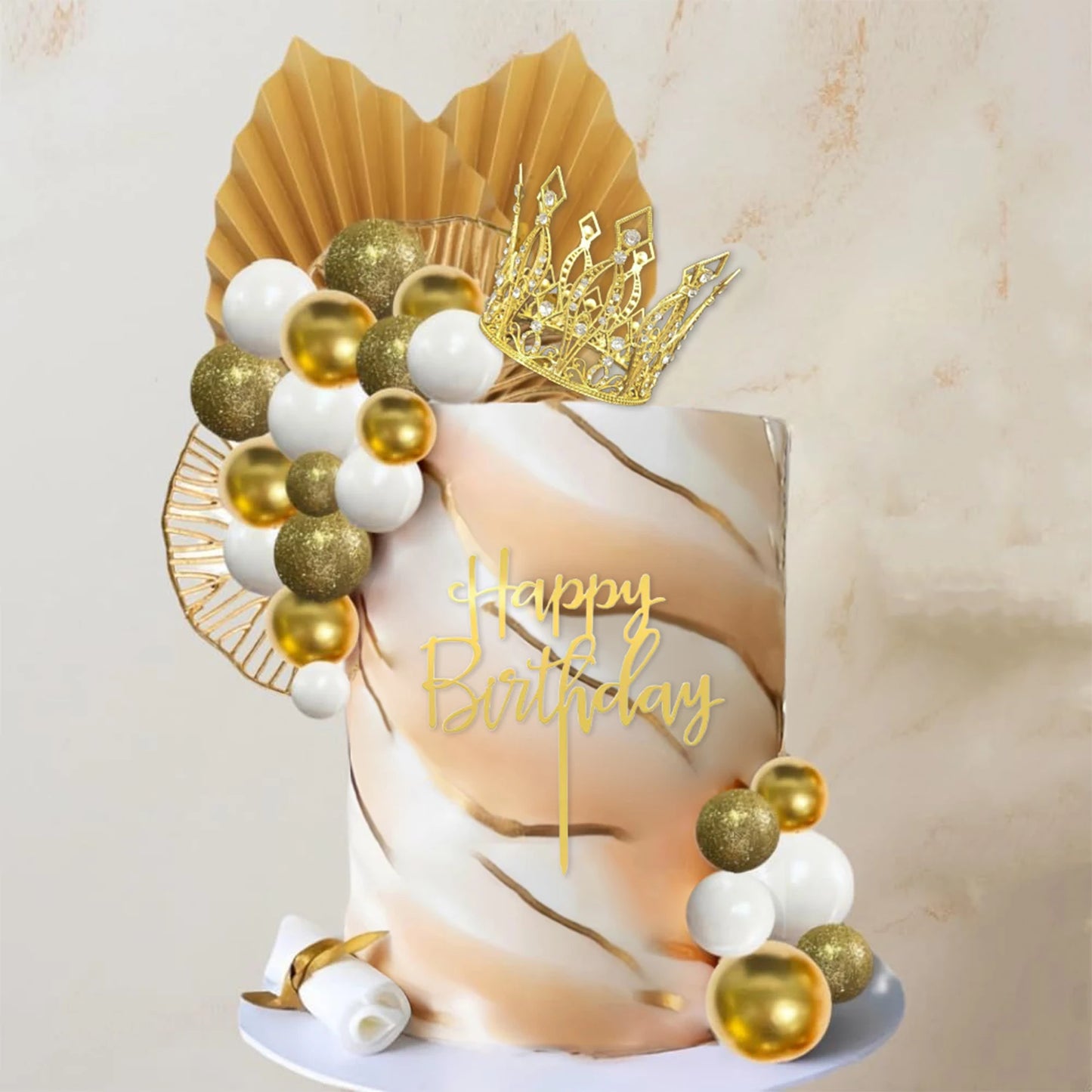 Balls Cake Toppers White Gold Balls Cake Toppers Crown Cake Toppers Boho Wedding Baby Shower Party Decoration