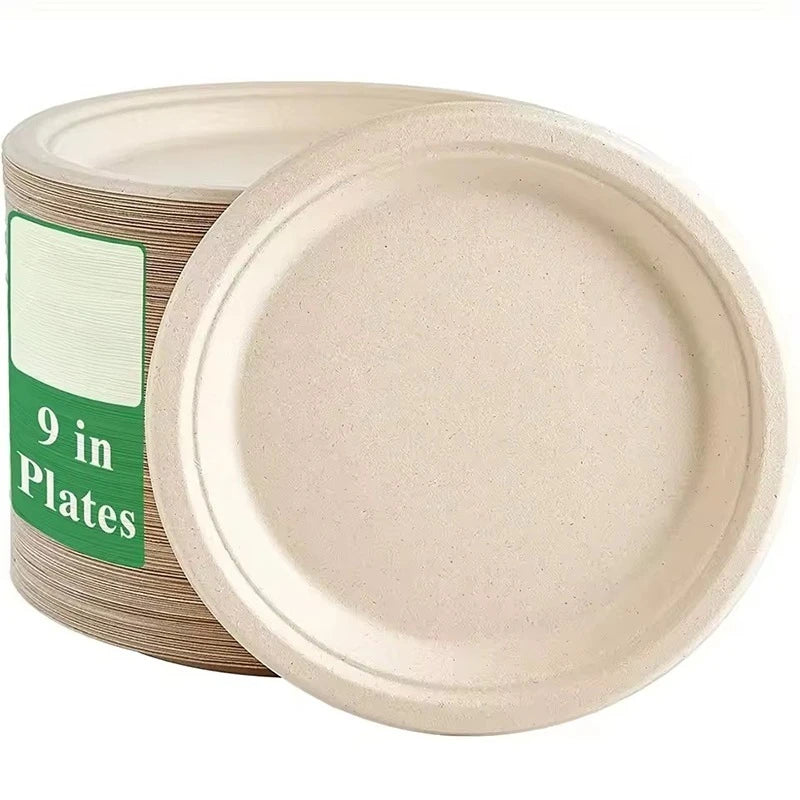 25/50PCS 9inch Circular Paper Plates Disposable Biodegradable Paper Plates Suitable Party Christmas Barbecue Salad Desserts