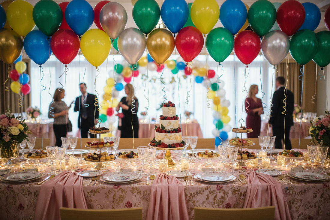 A professional party setup featuring diy craft kits and balloons, by Joycraft.
