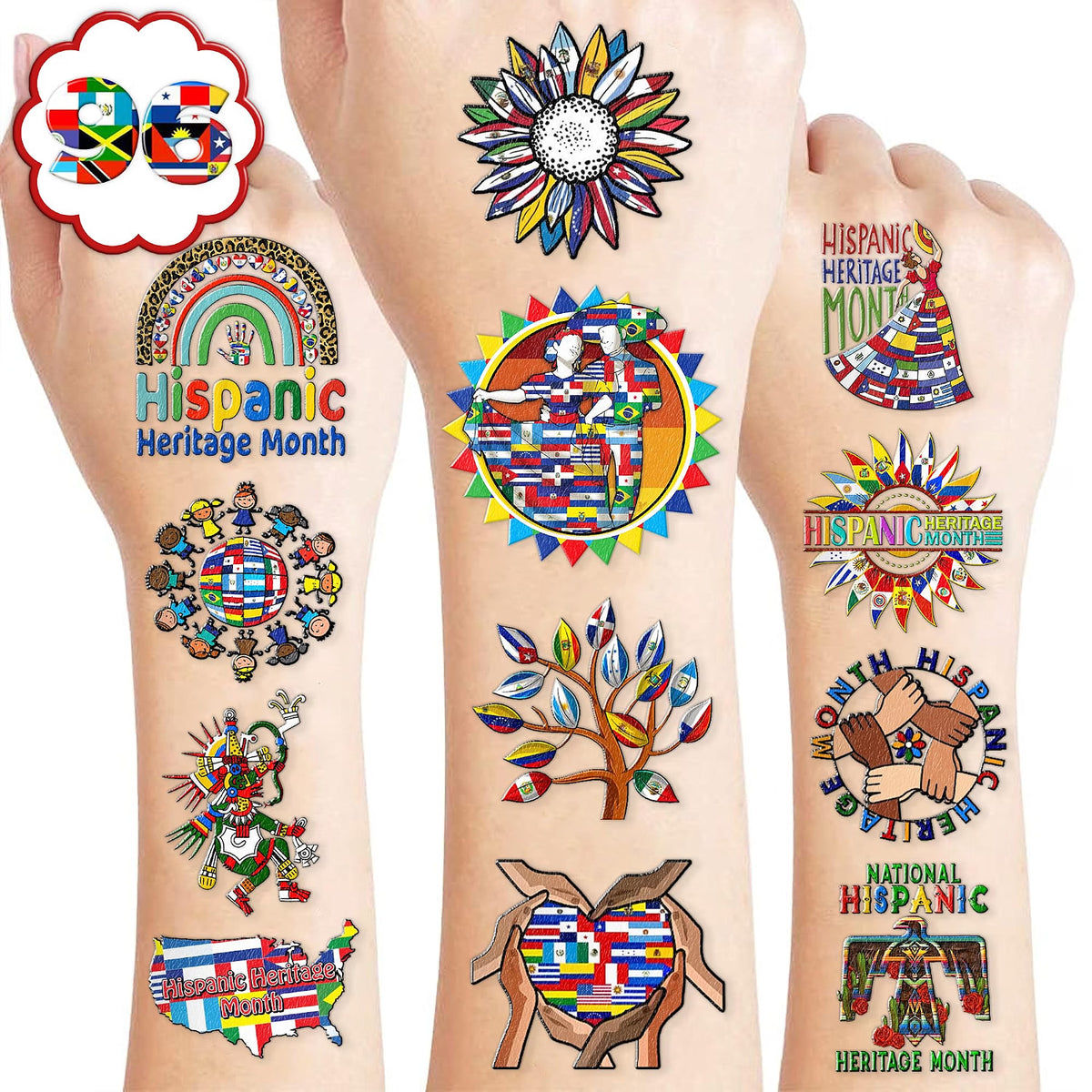 96-Piece Hispanic Heritage Month Temporary Tattoos