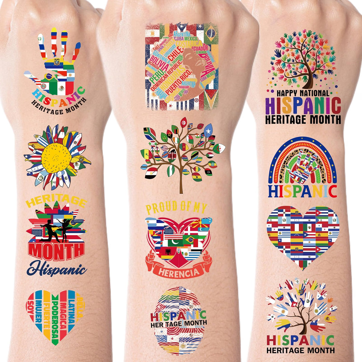 INCOK Hispanic Heritage Month Temporary Tattoos, 240 Pieces