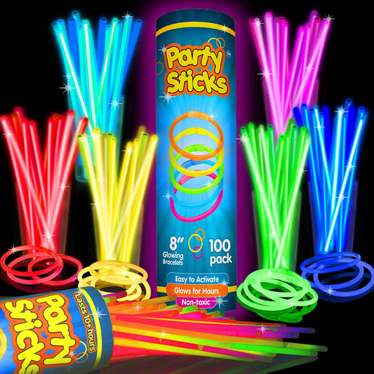 100 Glow Sticks Party Pack – Multi-Color Light Sticks with Connectors