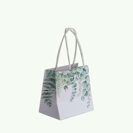 Efavormart 12 Pack 4"x4" Green Eucalyptus Paper Gift Bags with Handles - Small Botanical Favor Goodie Bags for Boho Wedding and Baby Shower