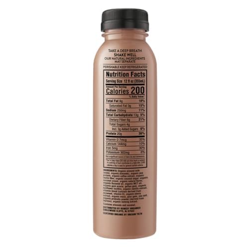Remedy Organics Cold Brew Latte Power 12-Pack | Plant Based MCT Oil Protein Shakes, Ready to Drink | USDA Organic, Vegan, Gluten Free, Dairy Free, Soy Free | 12 Cold Brew Latte Bottles