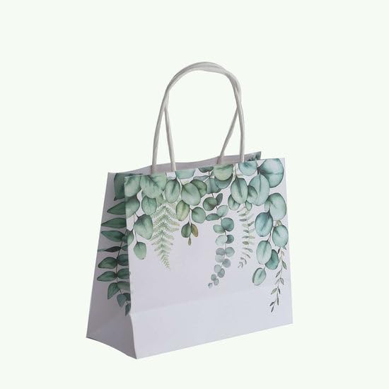 Efavormart 12 Pack 6"x7" Green Eucalyptus Paper Gift Bags with Handles - Botanical Party Favor Goodie Bags for Wedding and Baby Shower