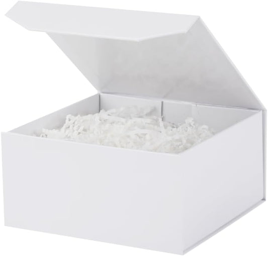 1 Pcs 6x6x3 Inch White Magnetic Gift Box Small Magnetic Box with Crinkle Paper White Small Gift Box with Shredded Paper Luxury Gift Boxes with Lids for Presents