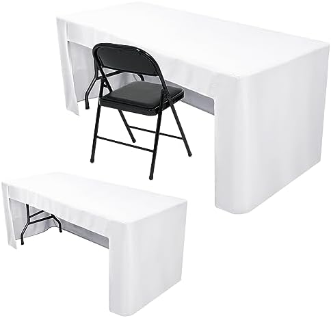 Nasitos 2 Pack White Fitted Table Cloth for 4 Feet Tables-Open Back Folding Christmas Table Cover Washable Table Cloth for Rectangular Table, Parties, Wedding, Banquet, Jewelry Shows, Craft Fair
