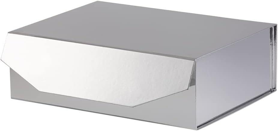 1Pcs 13x9x4 Inches Silver Gift Boxes with Lids for Presents Magnetic gift box large Gift Box for Bridesmaid Proposal，Groomsman (Glossy Silver)