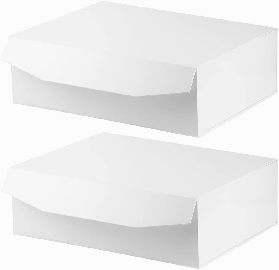 White Extra Large Gift Box with Lid 2 Pcs 16.5 x 13 x 5.3 Inches, Gift Box large White Gift Boxes for Presents Clothes Robe Wedding Dress Sweater,Reusable Foldable Bridesmaid Proposal Box（Glossy）