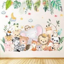 Cute Elephant Lion Panda Door Wall Stickers Baby Nursery Children's Room Wall Decor, Reusable Vinyl, Peel and Stick, Kids Mural Stickers
