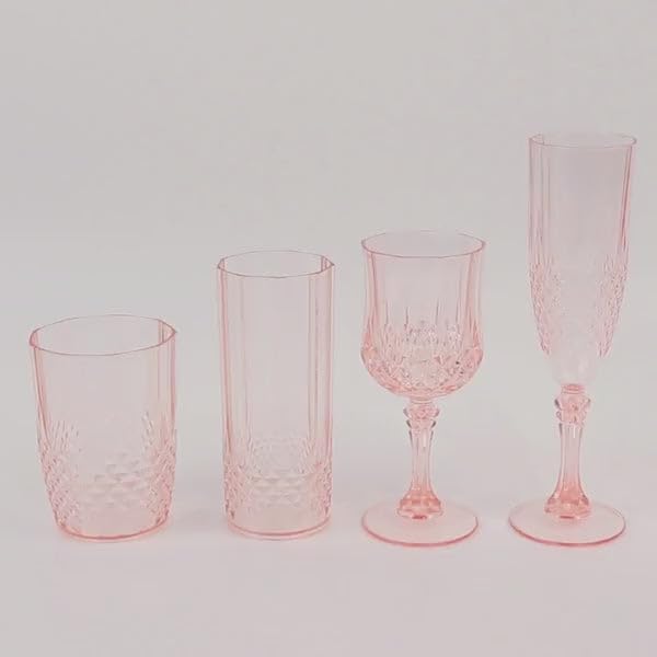 Efavormart 6-Pack Plastic Highball Glasses, 14oz Shatterproof Crystal Cut Drink Glasses for Kitchen Mojito Whiskey Cocktail, Transparent Blush
