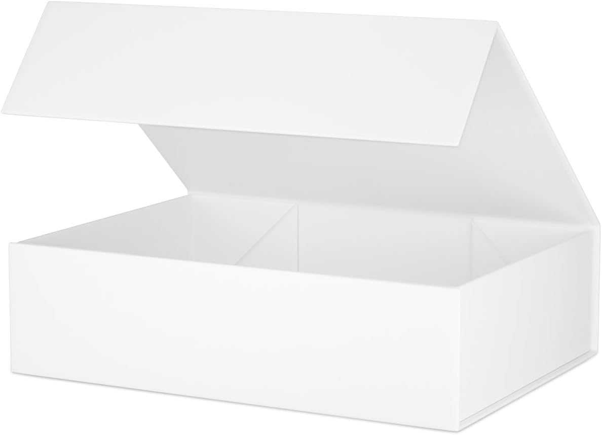 White Gift Box 11.9" x 8.5" x 3.3" with Magnetic Closure Lid for Presents,Bridesmaid Gifts Boxe,Cute Box,Birthday Gift,Luxury for Gift Packaging, Magnetic Gift Boxes for Wrapping Gifts
