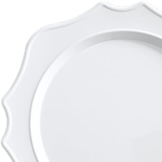 " OCCASIONS " 20 Pieces 13.25'' Scalloped Disposable/Reusable Plastic Charger Plates for Wedding, (Scalloped Imperial Plain White)