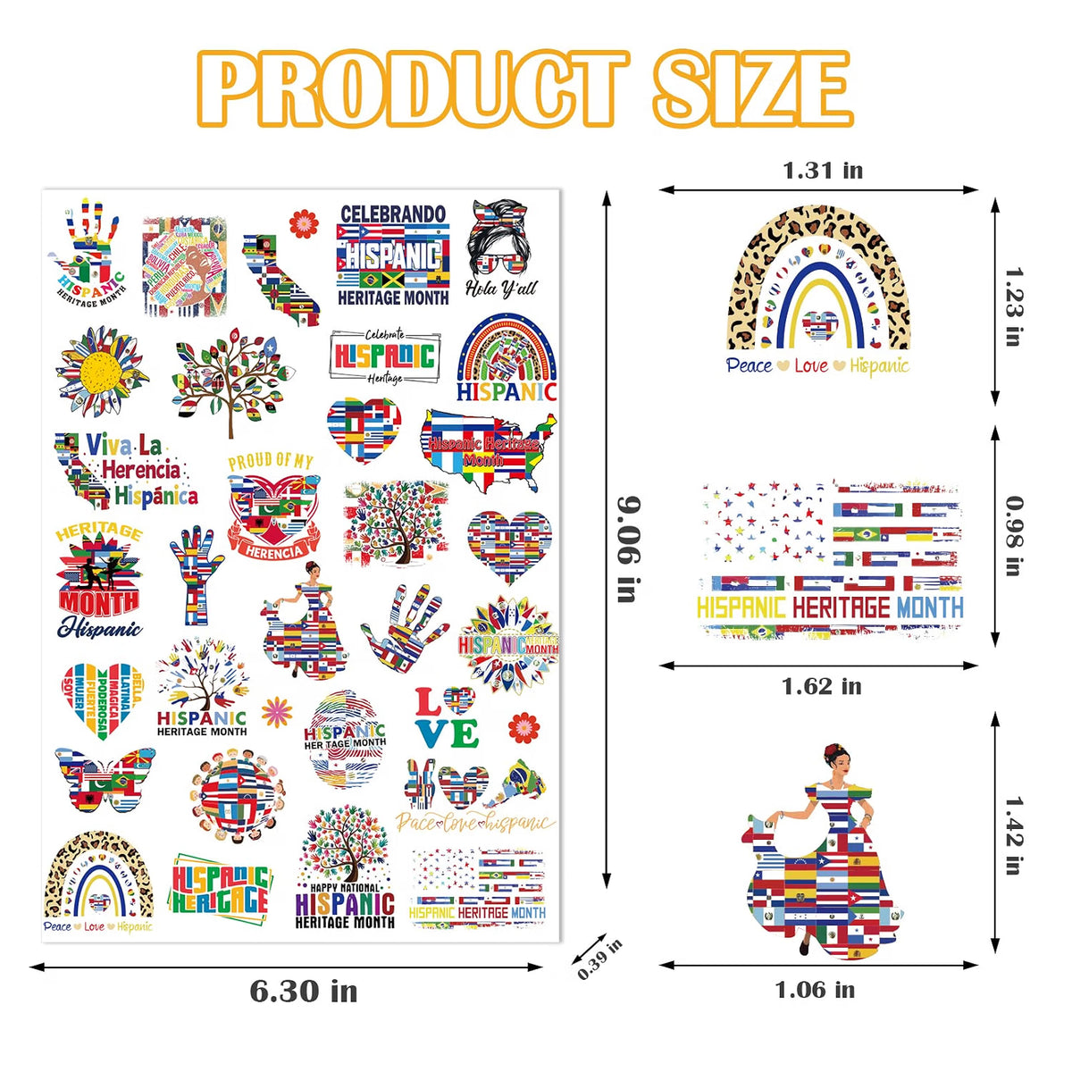 INCOK Hispanic Heritage Month Temporary Tattoos, 240 Pieces