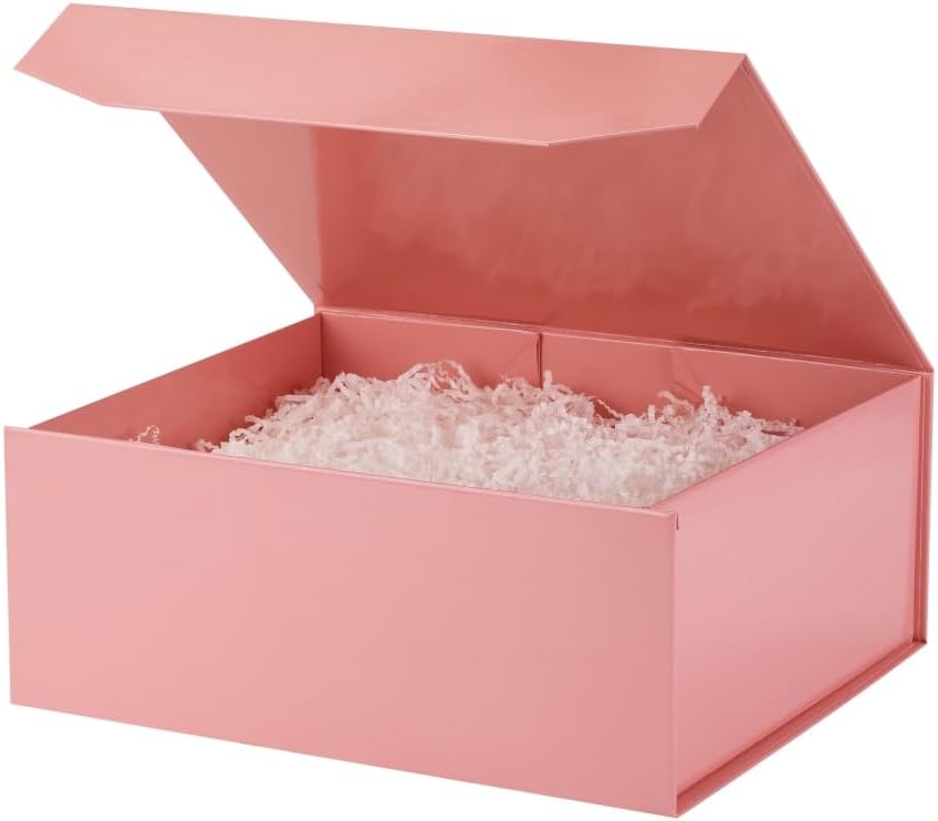 6 Pink Gift Boxes, 13x11x5.3 Inch, Magnetic Lids, Crinkle Paper, Perfect for Birthdays and Gift-Giving Occasions