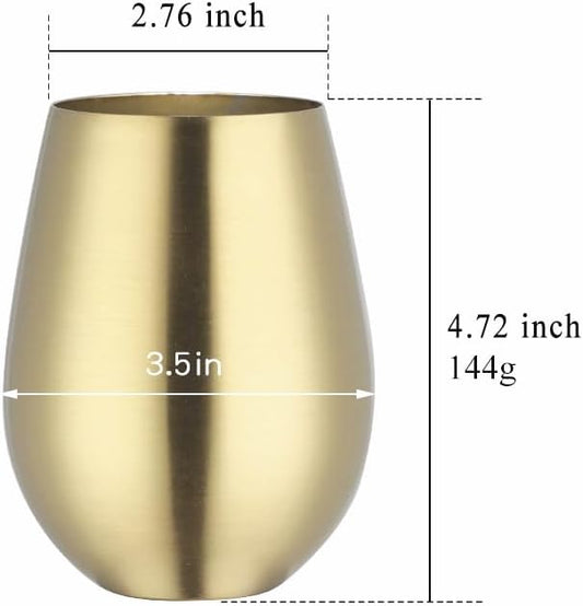 Buyer Star 304 Stainless Steel Wine Glasses Set of 2- Large 17 oz Outdoor Stemless Wine Tumblers - 100% Unbreakable & Stemless Metal Drinking Cups for Home and Outdoors (Champagne gold, Set of 2)