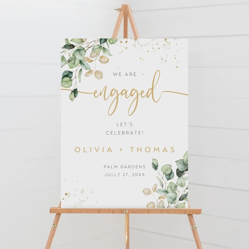 Engaged Welcome Sign - Greenery Decor for Engagement Party