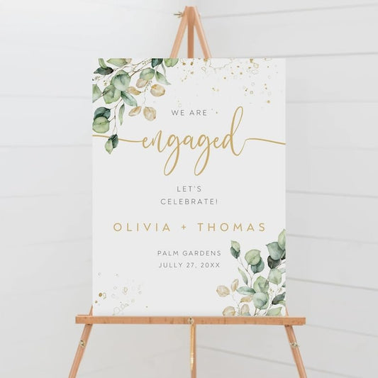 Engaged Welcome Sign - Greenery Decor for Engagement Party