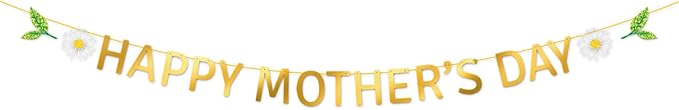 Happy Mother's Day Banner Set Decoration for Mother's Day Party Decorations Backdrop Garland for Mom Glitter Garland Photo Props (Gold Letter White Daisy)
