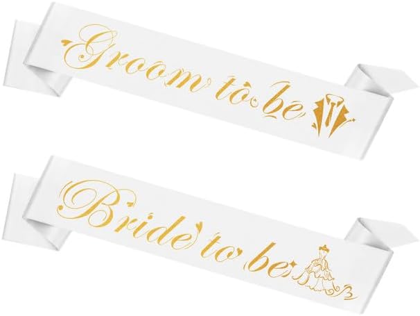 Bride Sash Groom Sash 2PCS Bride and Groom Sash Set White Bridal Sash Bachelorette Party Supplies Bride Gifts Bachelorette Outfit for Bride Accessories for Bachelorette Party Bridal Shower Favors