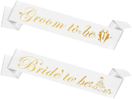 Bride Sash Groom Sash 2PCS Bride and Groom Sash Set White Bridal Sash Bachelorette Party Supplies Bride Gifts Bachelorette Outfit for Bride Accessories for Bachelorette Party Bridal Shower Favors