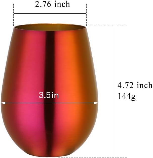 Buyer Star 304 Stainless Steel Wine Glasses Set of 4 - Large 17 oz Outdoor Stemless Wine Tumblers - 100% Unbreakable & Stemless Metal Drinking Cups for Home and Outdoors Dishwasher safe (Orange Red)