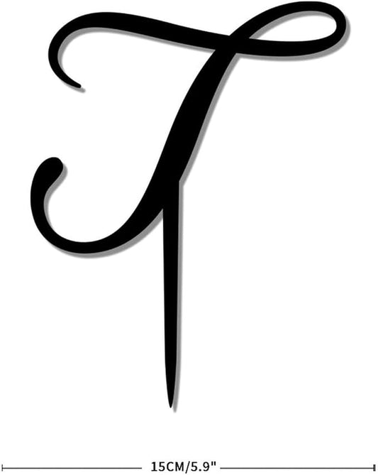 Monogram T Wedding Cake Toppers Personalized Alphabet T Black Acrylic Cake Toppers Bride And Groom Letters T Funny Party Cake Decoration Gifts for Bride Shower Anniversary Engagement