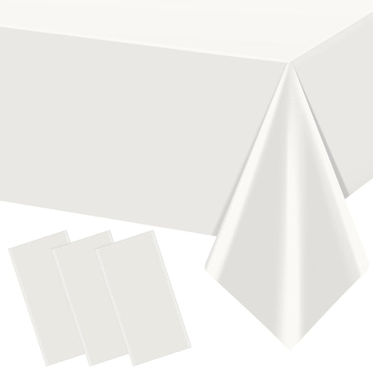 3Pcs 54 x 108 Inch White Rectangle Tablecloth,Disposable Plastic Table Cloth,Waterproof White Table Cover for Graduation Birthdays Weddings Anniversary Party Decorations