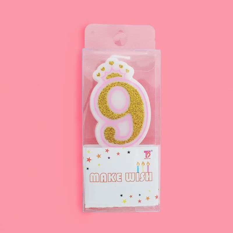 Birthday Number Candles, Number 9 Pink Giltter Candles for Cake, Candle Cake Topper with Sequins for Anniversary Celebrations Supplies (Number 9)