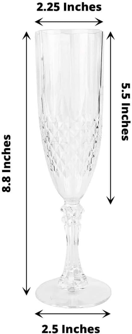 Efavormart 6-Pack Champagne Glasses, 8oz Shatterproof Plastic Crystal Cut Toast Flutes, Clear for Party Celebration Wedding