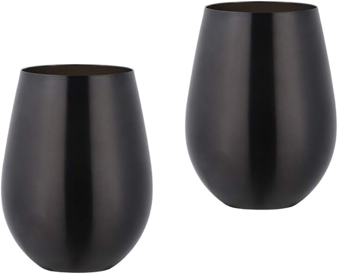 Buyer Star 304 Stainless Steel Wine Glasses Set of 2 - Large 17 oz Outdoor Stemless Wine Tumblers - 100% Unbreakable & Stemless Metal Drinking Cups for Home and Outdoors Dishwasher safe (Black)