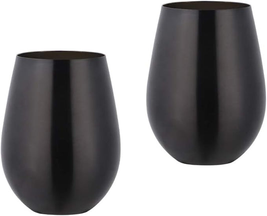 Buyer Star 304 Stainless Steel Wine Glasses Set of 2 - Large 17 oz Outdoor Stemless Wine Tumblers - 100% Unbreakable & Stemless Metal Drinking Cups for Home and Outdoors Dishwasher safe (Black)