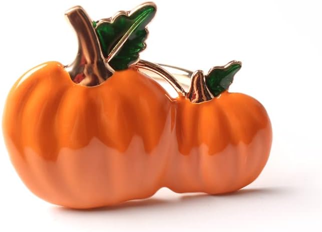 XIYAO Pumpkin Napkin Rings Set of 6 Metal Napkin Rings Holder,6 Pcs Fall Cloth Napkin Rings for Table Dinner Wedding Holiday, Orange Pumpkin Table Napkin Holders for Halloween Thanksgiving