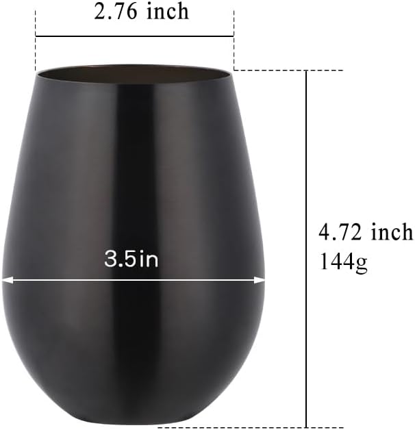 Buyer Star 304 Stainless Steel Wine Glasses Set of 4 - Large 17 oz Outdoor Stemless Wine Tumblers - 100% Unbreakable & Stemless Metal Drinking Cups for Home and Outdoors Dishwasher safe (Black)