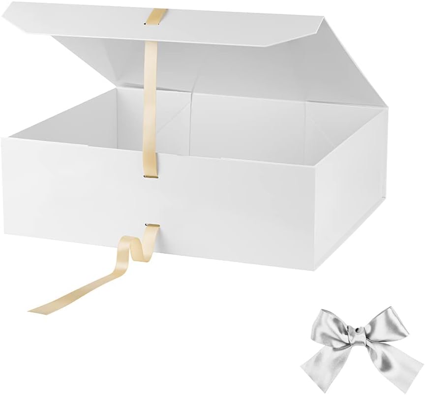 Extra Large White Gift Box with Ribbon 19x16x6 Inches,Gift Box with Lid Magnetic Closure (Glossy White)