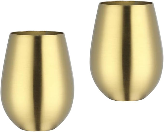 Buyer Star 304 Stainless Steel Wine Glasses Set of 2- Large 17 oz Outdoor Stemless Wine Tumblers - 100% Unbreakable & Stemless Metal Drinking Cups for Home and Outdoors (Champagne gold, Set of 2)